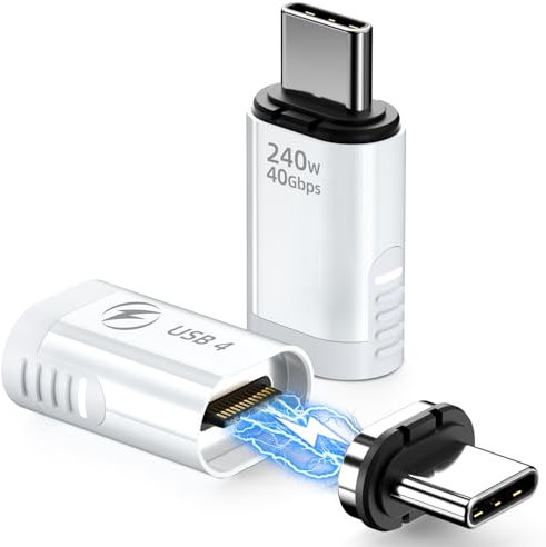Adaptador magnético USB C de 240 W, 2 unidades, adaptador USB C magnético de 24 pines recto con USB 4 de 40 Gbps 8K 60 Hz de video para iPhone 15/16 Series, Thunderbolt 3/4, MacBook Pro/Air y más
