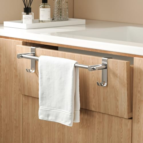 EMKE Porte-Serviettes télescopique Extensible sans perçage SUS201 - en Acier Inoxydable - avec Crochet - pour radiateur de Salle de Bain, Cuisine et Salle de Bain - 44 à 63 x 10 x 10 cm - Chromé