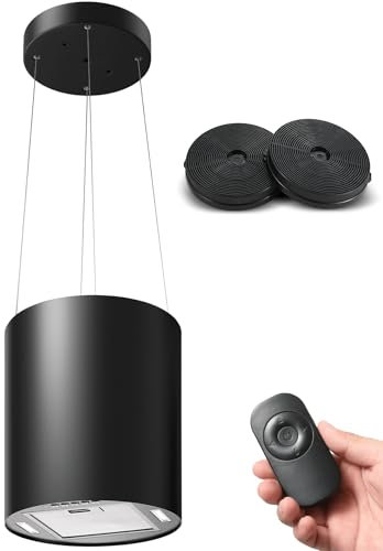 SNDOAS Island Cooker Hood, 700m³/h Airflow Extractor Hood with Remote Control, 35cm Recirculating Kitchen Extractor Fan, Carbon Filters, Class A+, 3 Speed, Adjustable Height