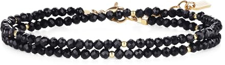 COAI Kristall Doppelarmband aus 3 mm Edelstein Perlen mit 2 mm goldenen Edelstahlperlen für Damen Frauen