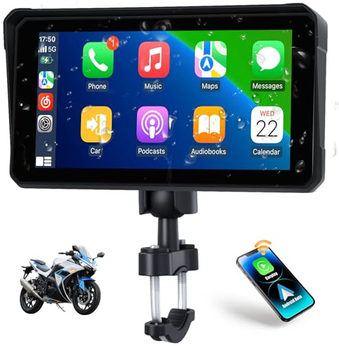 CAMECHO Motorcycle CarPlay & Android Auto & Bluetooth 6 HD 1440 * 720 Waterproof Apple Car Play Screen for Moto Motorbike, Portable Car Stereo with Mirror Link, Siri, Google Assistant