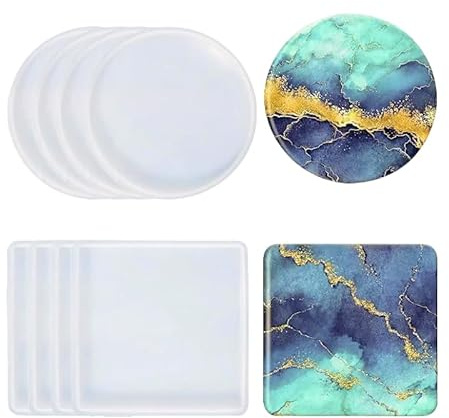 HUA JET Tropical Leaf Silicone Mold Set - Epoxy Resin Tray Mold für Schmuck, Kerzen, Beton Untersetzer - DIY Art Craft Home Decor (8pcs Becher Pad)