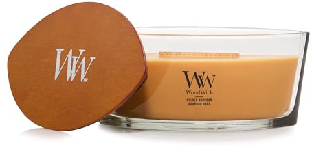 WoodWick Duftkerze mit knisterndem Docht | Ellipsen-Kerze Golden Bourbon | Lang brennende Kerzen: bis zu 50 Stunden Brenndauer | Perfekte Geschenke für Frauen