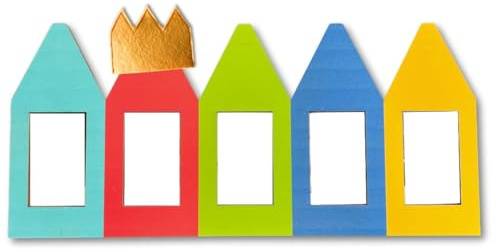 Jamso Design - Geburtstagskalender Villa Kunterbunt | Holz | 5 Häuser + 1 Krone | beliebig erweiterbar | Kindergarten, Zuhause, Seniorenheim, Büro, Wohnheim, Einrichtung