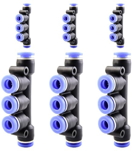 ANGEEK 6 piezas 6 mm AD 5 vías racor rápido distribuidor de plástico con conectores enchufables tubo de aire racores PK-6