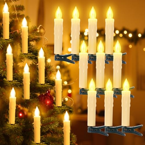LuJasi Christbaumkerzen Led Kabellos mit Fernbedienung,4 Modi 10er Led Kerzen Weihnachtsbaum mit Clip Timer und Dimmer, Flammenlose Weihnachtskerzen für Weihnachtsdeko Tannenbaum Weihnachtsbaum,Party