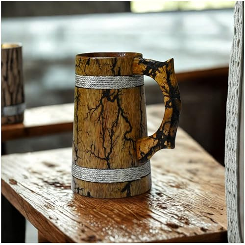 Indischer Bierkrug für ihn - Wikinger-Stil 20 OZ Holzkrug - Trinkkrug aus natürlichem Hartholz - Hochzeits- und Geburtstagsgeschenke für ihn