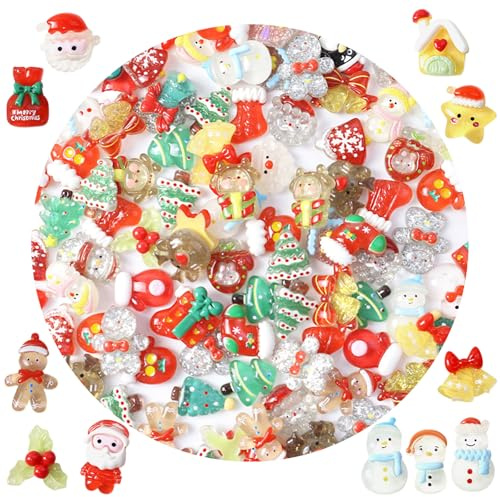 TYXHXTF 60 Stück Weihnachten Deko Miniatur Figuren Harz Tischdeko Weihnachtsschmuck Klein Figur Ornamente zum Basteln DIY Geschenk Mitgebsel für Adventskalender (Zufällig, Leuchtend)