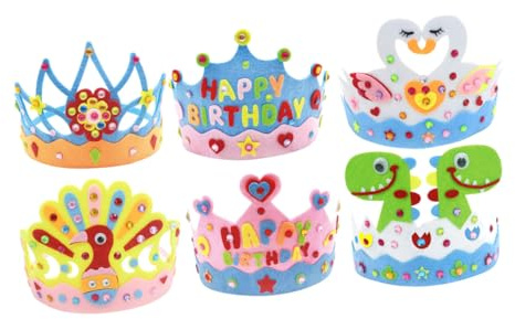 TOPBATHY Selbstgemacht Geburtstagskrone Filz Kopfschmuck 6 Stück für Mädchen Kindergeburtstag Kronenkopfschmuck aus Vliesstoff Kompakt Leicht