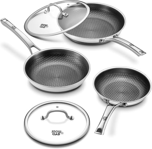 Yonida Non Stick Frying Pans with 2 Lids, 8+10+12 inch, Hybrid Frying Pans Set Nonstick,Skillets Stainless Steel Fajita, Dishwasher & Oven-Safe, Induction Compatible Cooking Pan, PFOA Free Cookware
