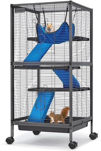 Fragess Small Animal Cage, 45''H Large Metal Rolling 4-Tiers Guinea Pig Cage, Ferret Cage, Rabbit Cage, Chinchilla Cage for Rats/Hamsters, 0.5'' Bar Spacing with Removable Ramp & Platform (Medium)