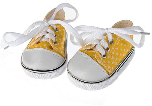 Uteruik 46 cm große Puppenschuhe aus Canvas für amerikanische Puppen, Schnürschuhe mit Polka-Dots, Kostümaccessoire (Gelb)