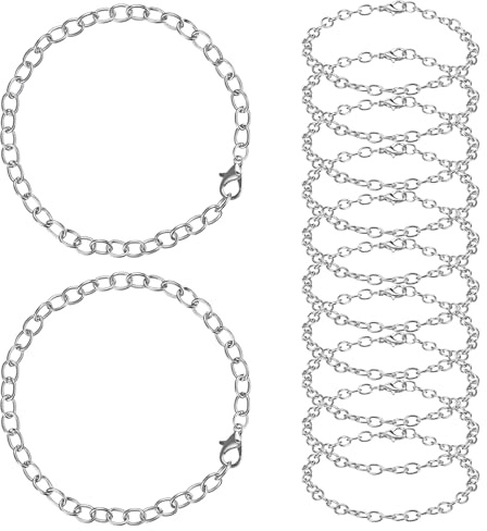 12 Pack Silver Chain Bracelets with Lobster Clasps Charm Bracelet Chain DIY Jewelry Making Bracelets Chains Metal Bracelet Link Chains Crafts Supplies for Women Men