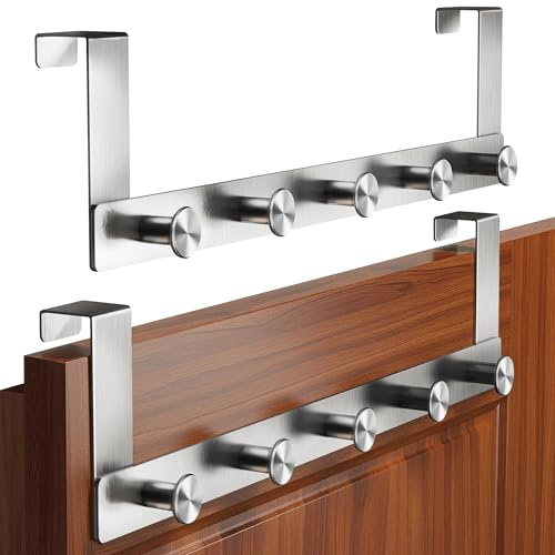 Menz Türgarderobe zum Einhängen – 2er Set, Silber | Tür-Garderobe mit Türhaken in runder Ausführung, stabile Türhakenleiste für das Einhängen, praktische Kleiderhaken