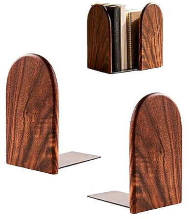 AUTITANMOX Book Ends for Shelves Heavy Duty Wooden Bookend Walnut Wood Bookends Decorative Book Ends for Shelves Book Stopper for Shelves Shaped Book Ends for Shelves Home Office and Library