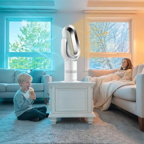 Vortex Air Pro Plus Bladeless Fan, Vortex Fan Heater and Cooler with Remote Control, 10 Speed Quiet Airflow, 4 Modes, 15 Min–9 Hrs Timer, 90° Oscillation, Heats up to 35°c, Plasma Function，warm&cold