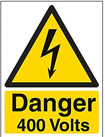 V Safety Danger 400 Volts Warning Sign - 150mm x 200mm - 1mm Rigid Plastic