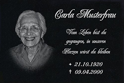 LaserArt24 Granit Grabstein, Grabplatte oder Grabschmuck mit dem Motiv Grabstein-ag16 und Ihrem Foto/Text und Daten
