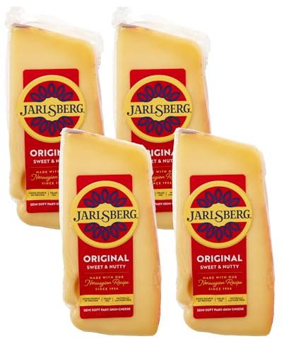 Jarlsberg Original Sweet & Nutty Cheese Wedge, 8 oz | Semi-Soft Part-Skim Cheese | Grass Fed | Naturally Lactose Free | Good Source of Protein (Pack of 4)