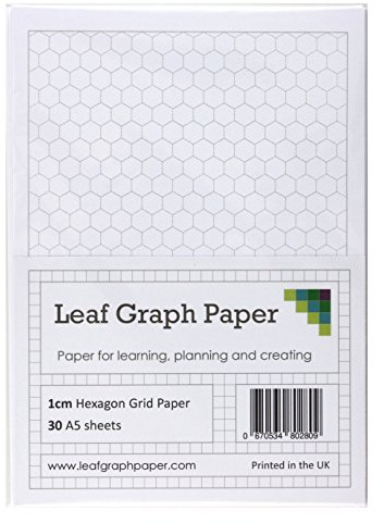 A5 Hexagon Graph Paper 10mm 1cm - 30 Loose-Leaf Sheets - Grey Grid Lines