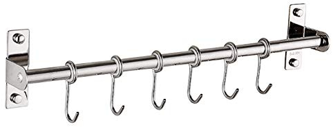 Porta-utensili da cucina in acciaio inox, con 6 ganci, montaggio a parete, multiuso, 40 cm (come da immagine) 40 cm 6 ganci.