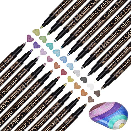 Willingood Premium Metallic Marker Pens, Set of 20 Assorted Colors Paint Pen for Scrapbooking Crafts, DIY Photo Album, Art Rock Painting, Card Making, Metal and Ceramics, Glass - Medium Bullet Tip