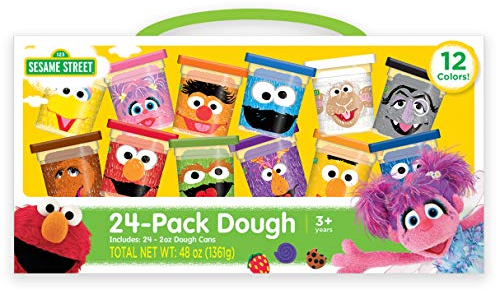 Leap Year Sesame Street 24-Pack of Dough with Carrying Handle, Includes 24 cans of 2oz Dough in 12 Popular Colors, Gift for Kids