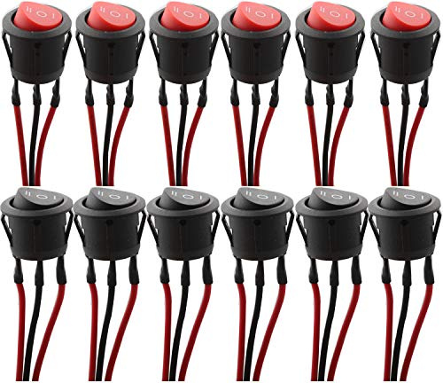 RUNCCI-YUN Interrupteur à Bascule Rond 12Pcs, ON-OFF-ON 3 Broches 3 Positions, SPDT Boat Rocker Switch, AC 6A/125V 10A/250V (Avec Ligne de Soudure)