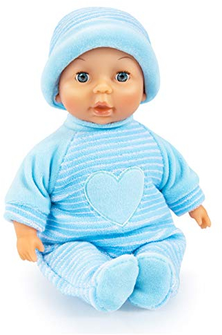 Bayer Design 92802AU My First Baby 28cm, Babypuppe, Weichkörperpuppe mit Schlafaugen, sehr handlich, niedliches Outfit, blau mit Herz
