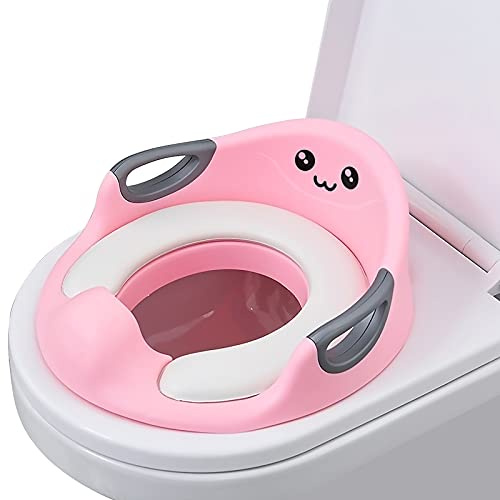 SONARIN Riduttore WC per Bambini,Sedile WC Portatile Ergonomico con Cuscino Staccabile/Paraspruzzi/Maniglia/Schienale per Ragazzi e Ragazze,Allenamento WC,Doppio Design Antiscivolo(Rosa)