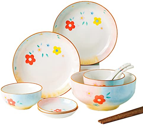 GLJAN Vajillas combinadas Juego de vajilla de 9 Piezas para Ensalada De Cereales Pasta Sopa Postre Lavavajillas Microondas y Horno Desayuno Almuerzo & Cena Plato (Color : White, Size : 9 Piece)
