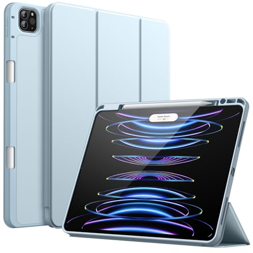 JETech Hülle für iPad Pro 12,9 Zoll (6./5. Generation, Modell 2022/2021) mit Stifthalter, Unterstützung Pencil Aufladung der 2. Gen, Dünne Tablet Schutzhülle mit TPU Rückseite (Hellblau)