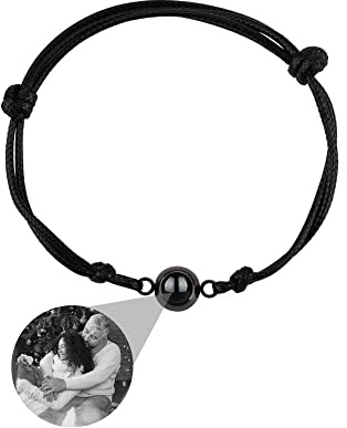 Zopmopae Benutzerdefinierte Foto-Armband Mit Bild im Inneren - Personalisierte Kreis Projektion Armband Mit Geflochtenem Seil für Männer, Frauen, Paare und Beste Freunde