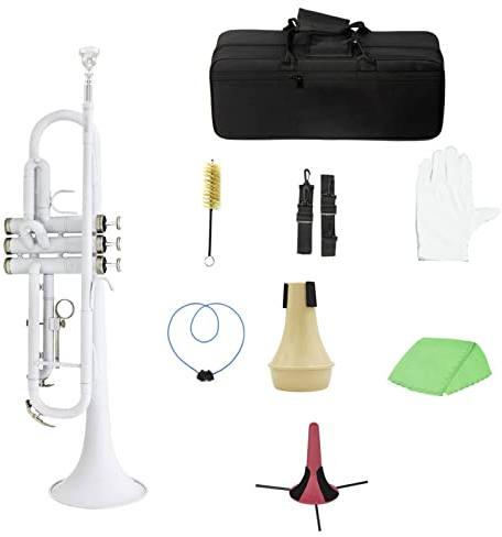 TSTS Trompete Standard Messingtrompete Bb B Flach Mit Mundstück Tragetasche Stimmgerät Dämpfer Trompetenständer Handschuhe Reinigungswerkzeuge Student Trompete (Color : 06)