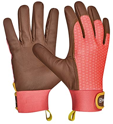 Gebol Lonicera (1 Paar) - Gartenhandschuhe aus Ziegenleder & Stretch-Spandex, Arbeitshandschuhe für Sträucherschnitt, Klettverschluss, für Damen & Herren, M (Gr. 8)