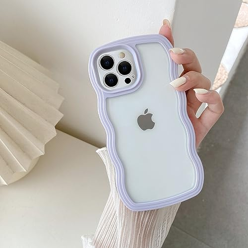 QLTYPRI Skal för iPhone 12 Pro Max, söt, lockig, vågig ram, klart fodral, transparent mjuk silikon, stötsäkert TPU-skydd, mobilfodral för flickor, kvinnor, lila