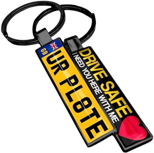 SONZE Personalised Number Plate Keyring Customised with Name, Text, Image or Photo, Double-Sided Metal Car Keychain Mini License Plate Key Ring Personalised Gifts