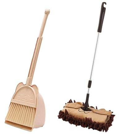 rockible Mini Balai avec Pelle à Poussière, Ensemble de Jouets de Nettoyage pour Tout-Petits, Ensemble de Jouets de Nettoyage de Maison pour Enfants, Cadeaux D, Beige
