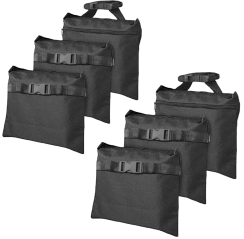 6 Packungen Sandsäcke – robuste Sandsäcke für Hintergrundständer, Sandsack für Gewicht, Gewicht, Sandsäcke mit Reißverschluss und Schnallenriemen zur Unterstützung des Lichtständers