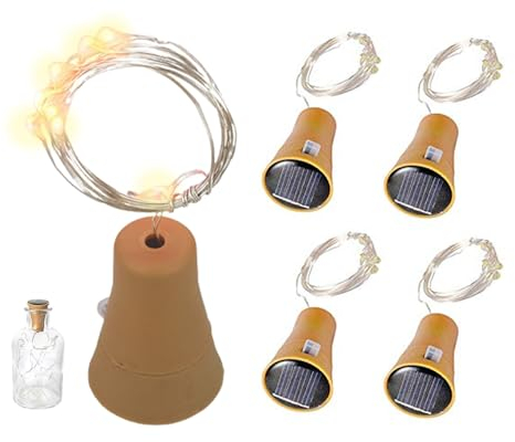 Naisicatar 5PCS Solar Bottle Lights, 1M 10 LEDs Cork Lights for Bottles, Waterproof Wine Bottle Night Light Christmas Decorations,Cork String Fairy Lamp for Garden Indoor Outside Party(Warm White)