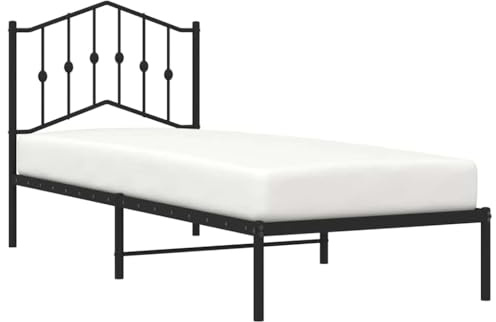 vidaXL Sängram med huvudgavel metall svart 90x200 cm, säng, metallsäng, metall sängram, sängar, metallsängar, metall sängramar, gästsäng, gästsängar