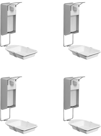 ARNOMED 4 Distributore di disinfettante con vaschetta di raccolta, dispenser in alluminio da 500 ml, dispenser di sapone per montaggio a parete con leva corta, dispenser Euro per disinfettante