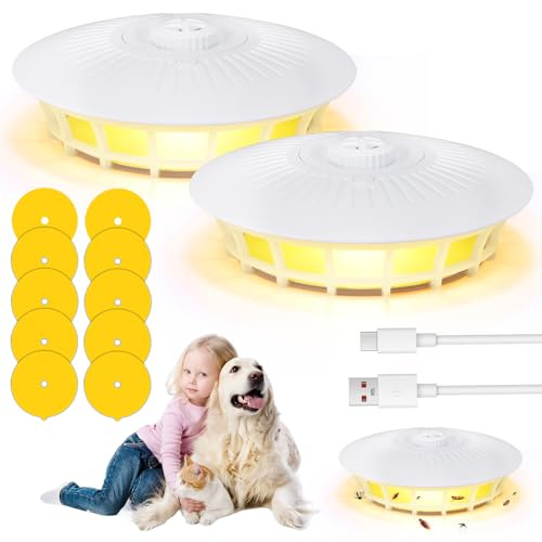 Marstey Flohfalle mit 5 Fangaufklebern, Flohfalle für den Innenbereich, Schädlingsbekämpfung im Innen- und Außenbereich, Flohfanglampe, für Mücken, Motten, Flöhe (2)