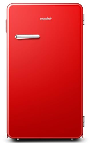 COMFEE' RCD93RE2RT(E) Frigorifero piccolo 93 L, Design retrò, Mini frigo mona porta, Temperatura regolabile, Silenzioso, Adatto a casa, ufficio e hotel, Rosso