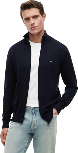 Tommy Hilfiger Jersey con Cremallera Hombre Essential Cotton Zip Thru con Cuello Alto