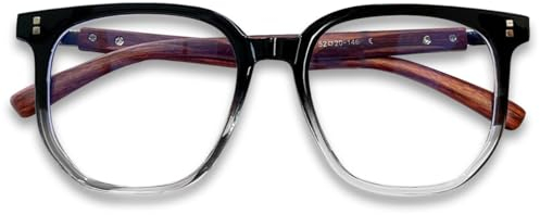 KOOSUFA Große Blaulichtfilter Brille Damen Herren Computerbrille TR90 Brillengestelle Holzfarbene Bügel Anti Blaulicht Brillen Ohne Sehstärke Gaming Brille mit Etui Farbverlauf schwarz