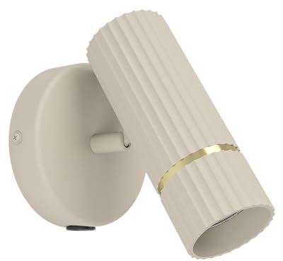 Eglo Lámpara de pared interior Caminia, lámpara de pared con foco giratorio, foco de pared con interruptor, iluminación de dormitorio, metal en beige y dorado, bombilla GU10, blanco cálido