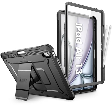 SUPCASE Cover per iPad Air 13 pollici M3/M2 2025/2024 con Portapenne, [con Proteggi Schermo e Supporto] [Protezione di Grado Militare] Cover Robusta per iPad Air 13 pollici (Nero)