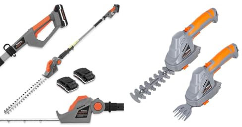 Terratek Cordless Hedge Trimmer Long Reach 20V 1HR Fast Charge, 2.4m Telescopic Hedge Trimmer Cordle & 2 IN 1 7.2V Cordless Hedge Trimmer Shear Built in Lithium Ion Battery, Hand Held Hedge
