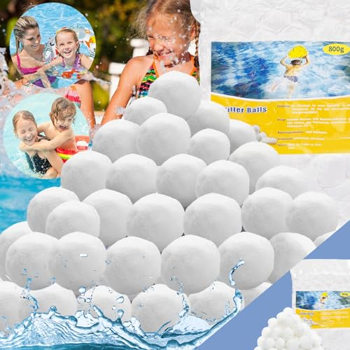 NINGESHOP Bolas Filtro Piscina,Bolas Filtro Piscina,800g Bolas Depuradora Piscina Sustituye a 28kg Arena de Filtración,Reutilizable Bolas de Filtro de Piscina,Limpiador de Piscinas Sistema de Filtro
